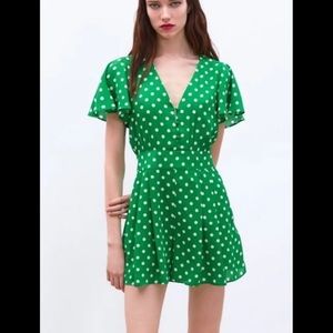 Zara green and white polka dot romper